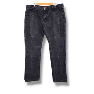 Cyrsp Denim Men's Streetwear Slim Leg Moto Jeans Black Dark Gray Size 42